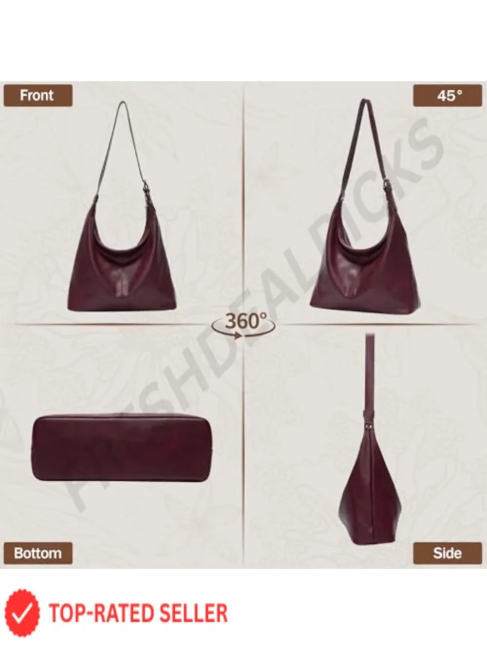 Large Slouchy Hobo Bag Vegan Leather Adjustable Shoulder Purse Work Tote